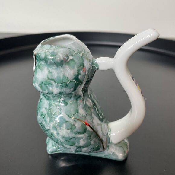 Karlovy Vary Porcelain Owl Sipping Cup Hand Painted Original Marbled teal gold - Picture 3 of 7